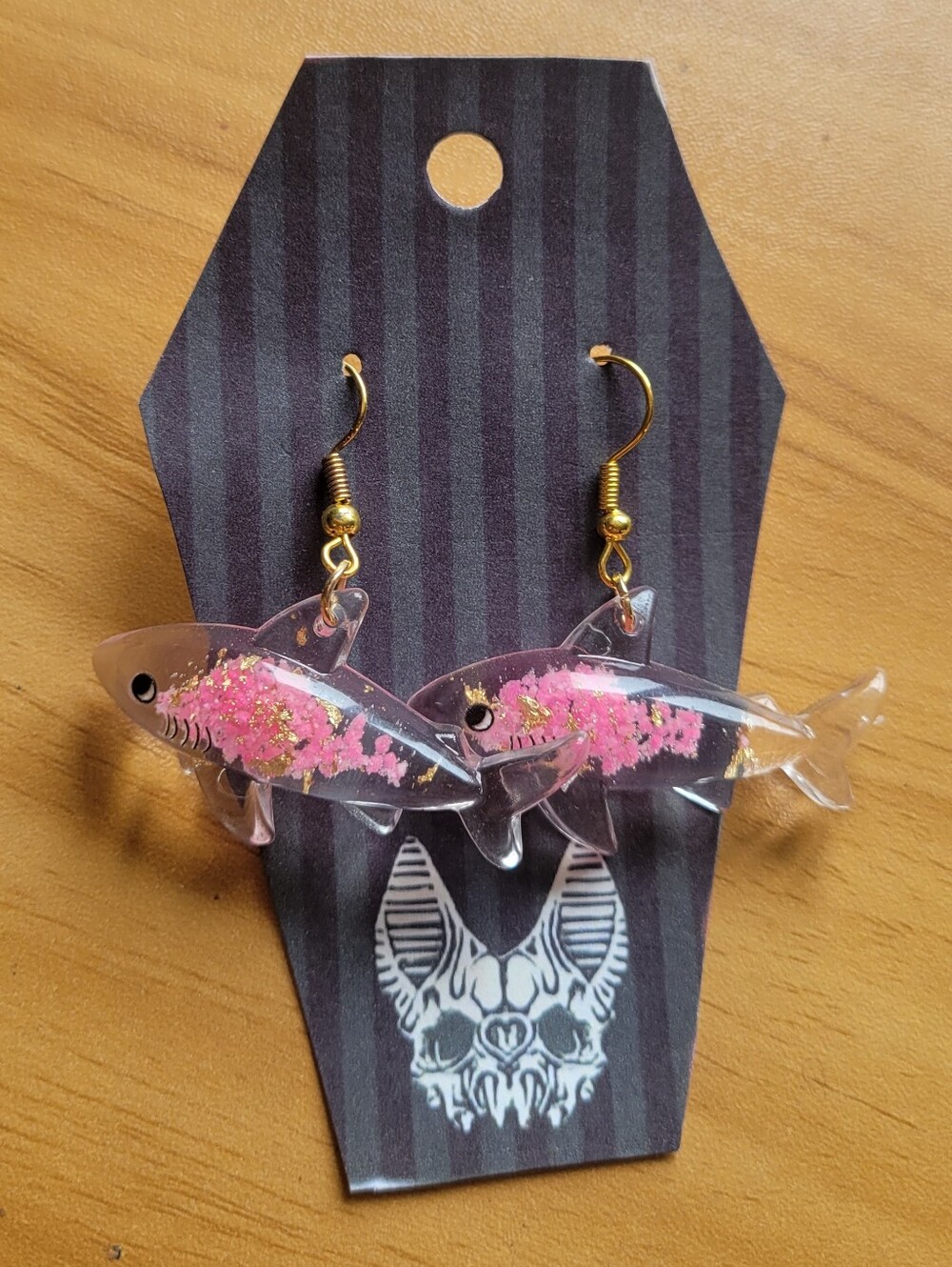 💀NEW💀Hand Crafted Pink Glitter  Shark Dangle Earrings